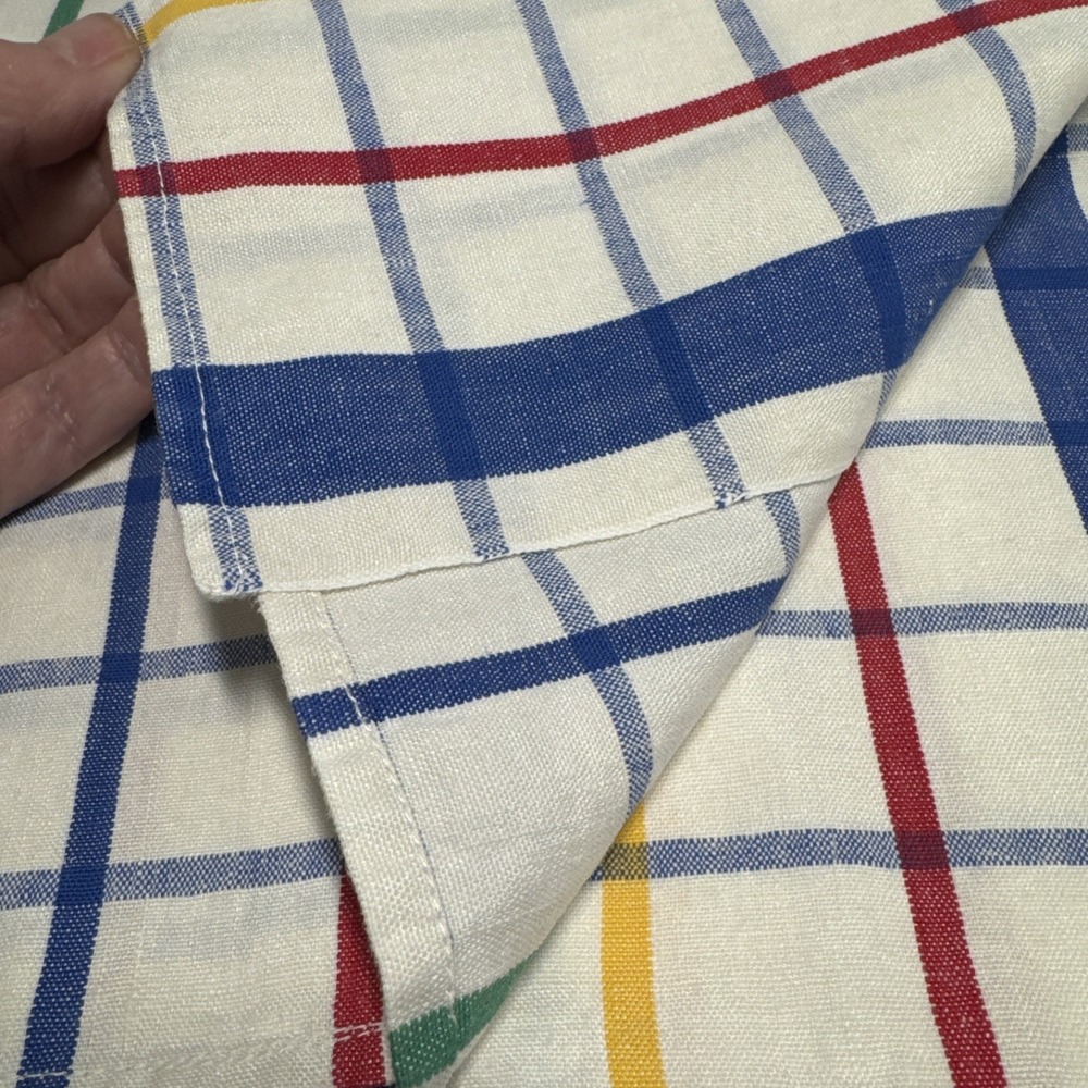 VTG Linen Tea Towels Lot 3 Linen Checked Primary Colors Kitchen - Picture 2 of 5